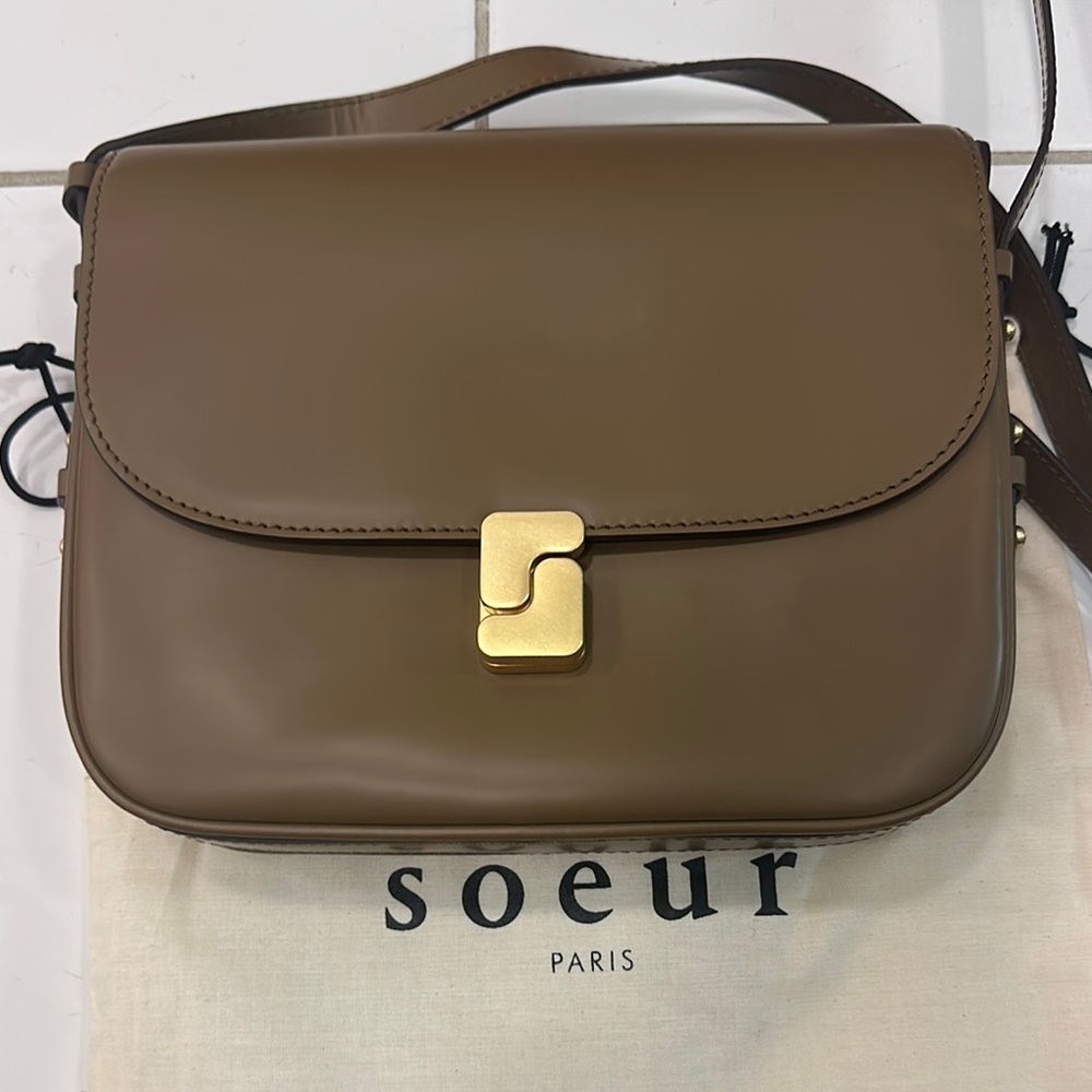 Soeur Paris Tan Crossbody Bag with Gold Clasp